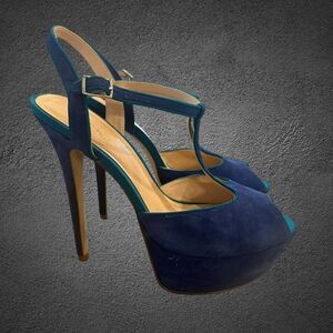 Aldo detamble Women’s size 9.5 EU 40 B Blue suede Ankle Strap 4” inch high heel
